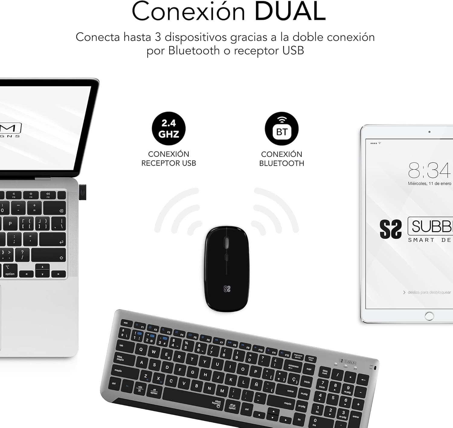 Teclado e Rato Sem Fios Subblim Combo Dual Prestige Extendido - Imagem 2