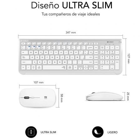 Teclado e Rato Sem Fios Subblim Combo Dual Prestige Estendido/ Branco e Prata - Imagem 2