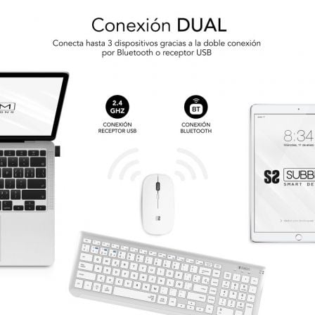 Teclado e Rato Sem Fios Subblim Combo Dual Prestige Estendido/ Branco e Prata - Imagem 5