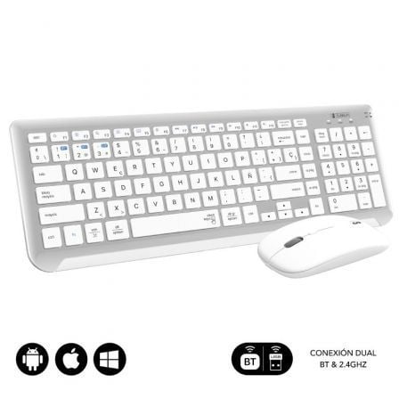 Teclado e Rato Sem Fios Subblim Combo Dual Prestige Estendido/ Branco e Prata