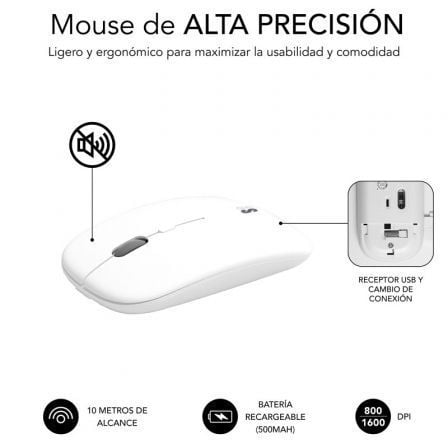 Teclado e Rato Sem Fios Subblim Combo Dual Prestige Estendido/ Branco e Prata - Imagem 4
