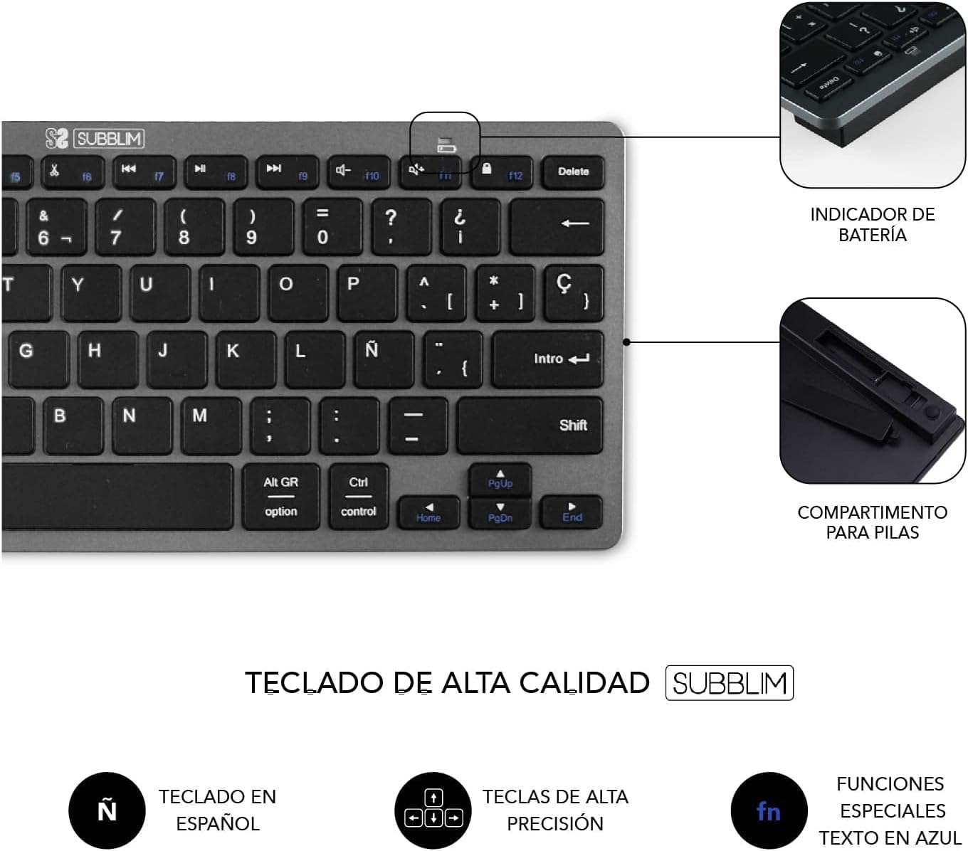 Teclado e Rato Sem Fios Subblim OCO020 Combo Multidispositivo Compacto/ Cinzento - Imagem 5
