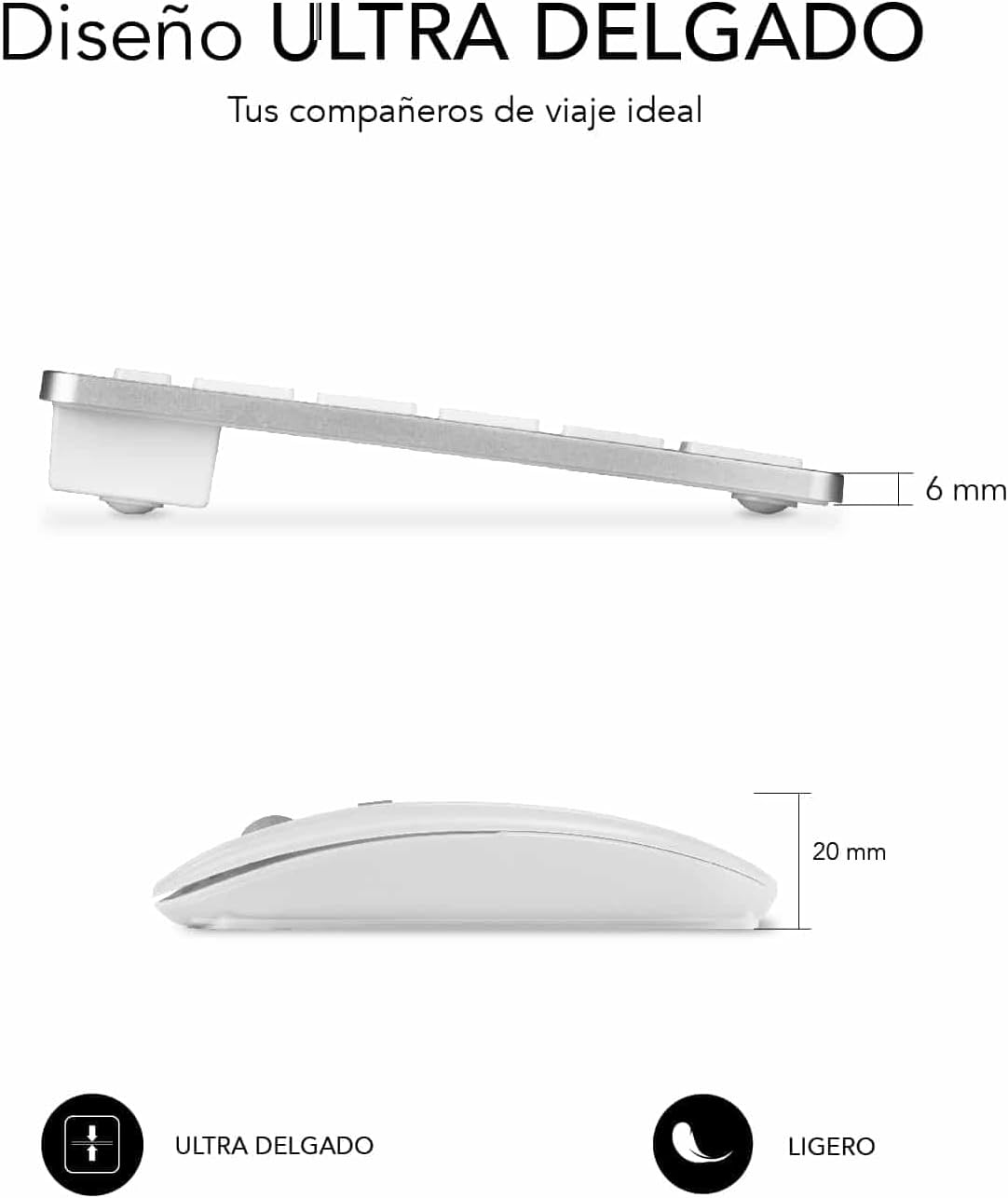 Teclado e Rato Sem Fios Subblim OCO010 Combo Multidispositivo Compacto/ Prata - Imagem 5