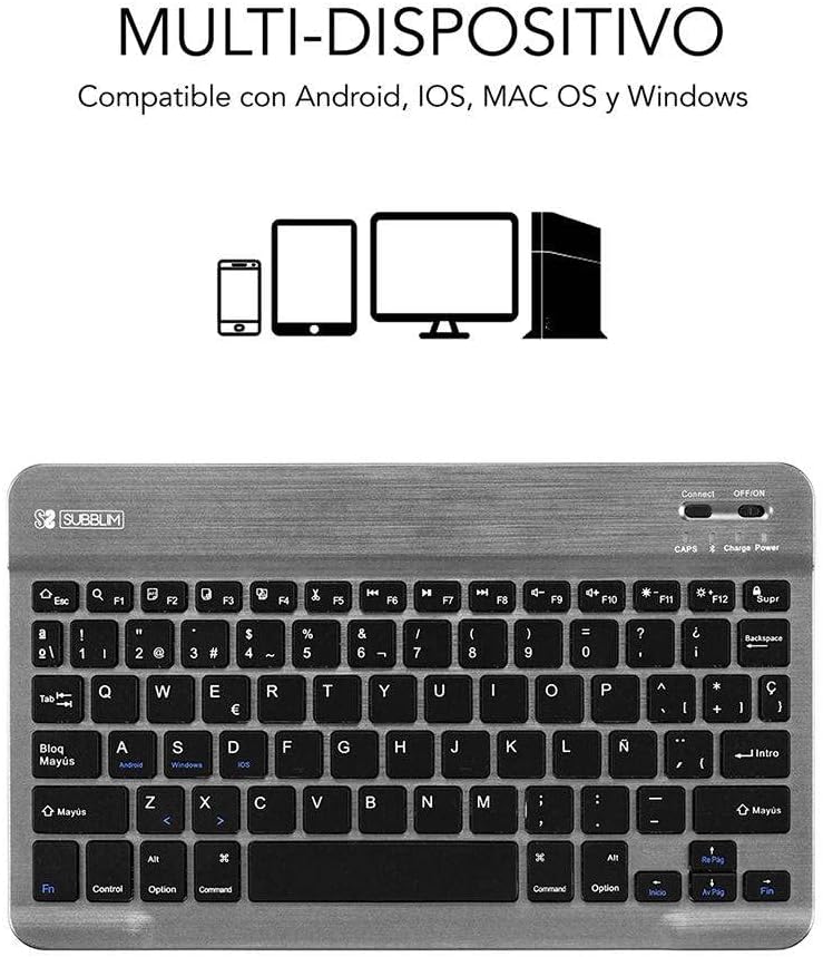 Teclado Compacto Sem Fios por Bluetooth Subblim Smart/ Cinzento - Imagem 3