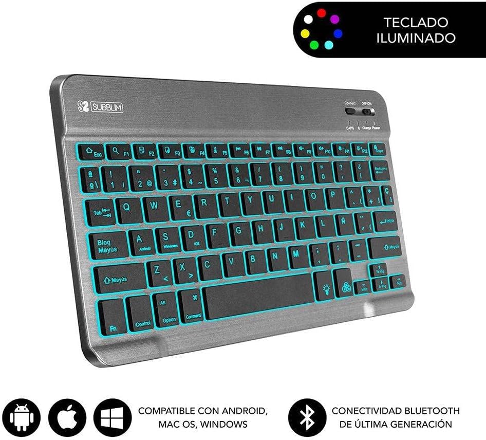 Teclado Compacto Sem Fios por Bluetooth Subblim Smart Backlit / Cinzento - Imagem 2