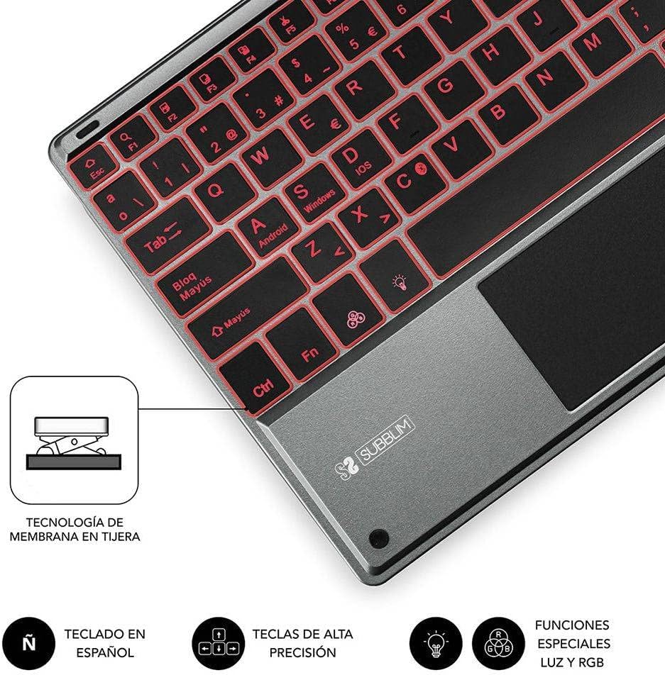 Teclado Compacto Sem Fios por Bluetooth Subblim Touchpad Smart Retroiluminado/ Cinzento - Imagem 5