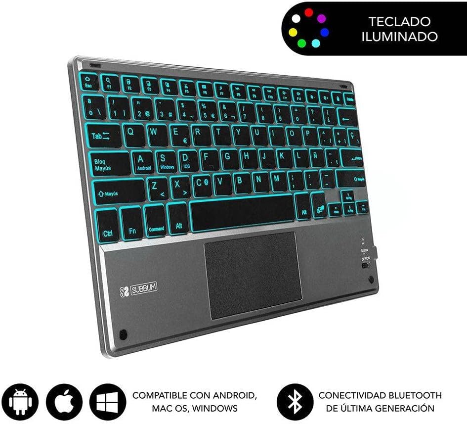 Teclado Compacto Sem Fios por Bluetooth Subblim Touchpad Smart Retroiluminado/ Cinzento - Imagem 2