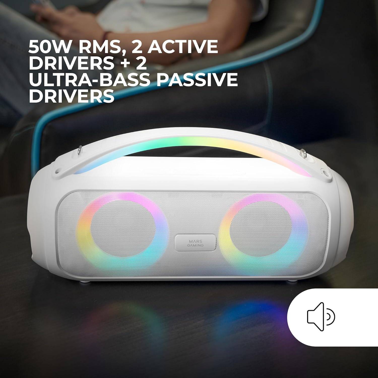 Coluna com Bluetooth Mars Gaming MS-PULSE/ 50W RMS/ 2.0/ Branco - Imagem 2