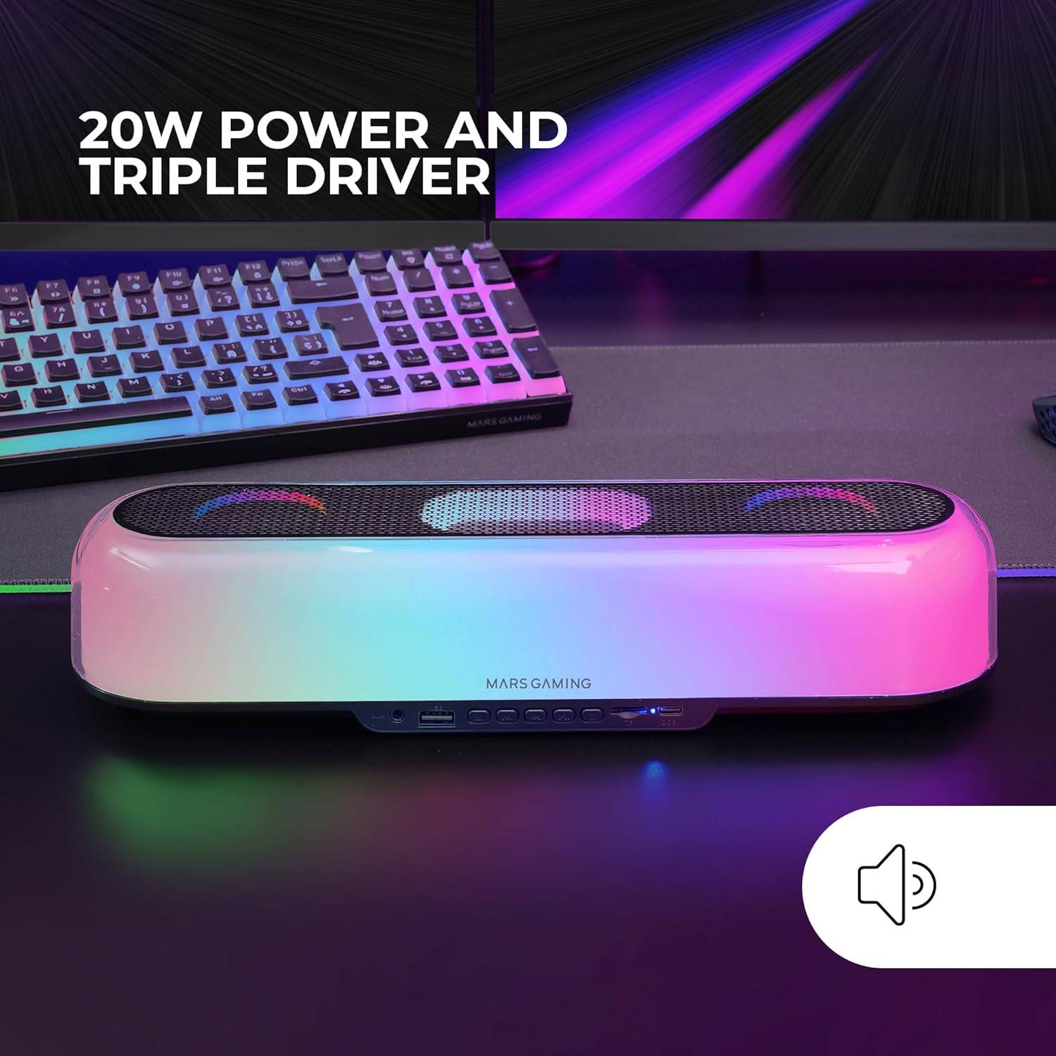 Barra de Som com Bluetooth Mars Gaming MSB-ORB/ 20W/ 2.0/ Preta - Imagem 2