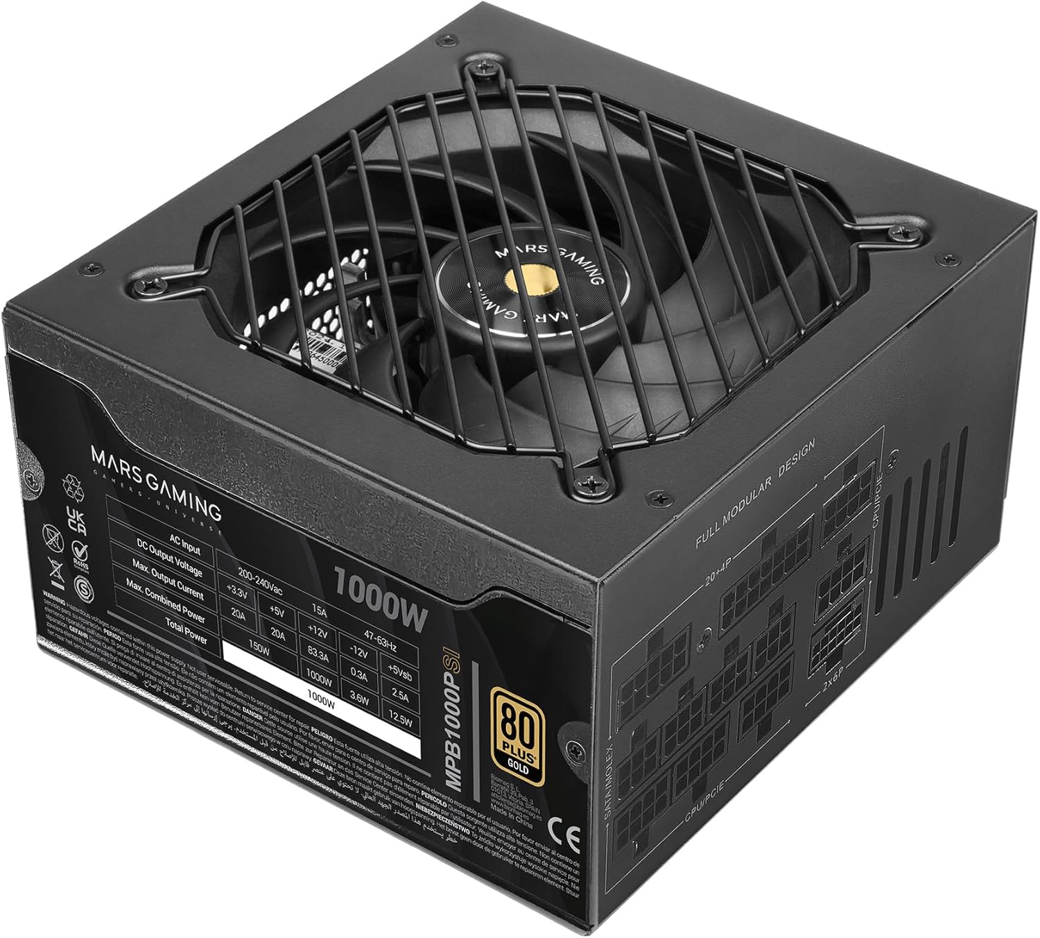 Fonte de Alimentação Mars Gaming MPB1000PSI/ 1000W/ Ventilador 14cm/ 80 Plus Gold