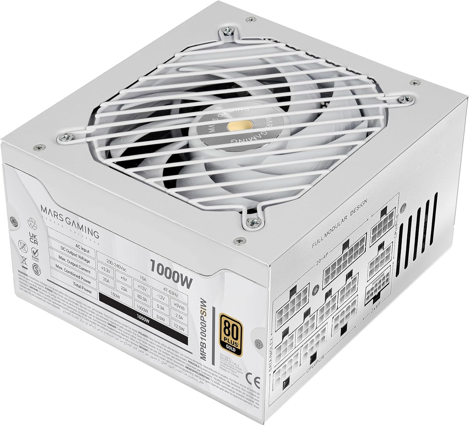 Fonte de Alimentação Mars Gaming MPB1000PSI/ 1000W/ Ventoinha 14cm/ 80 Plus Gold/ Branca