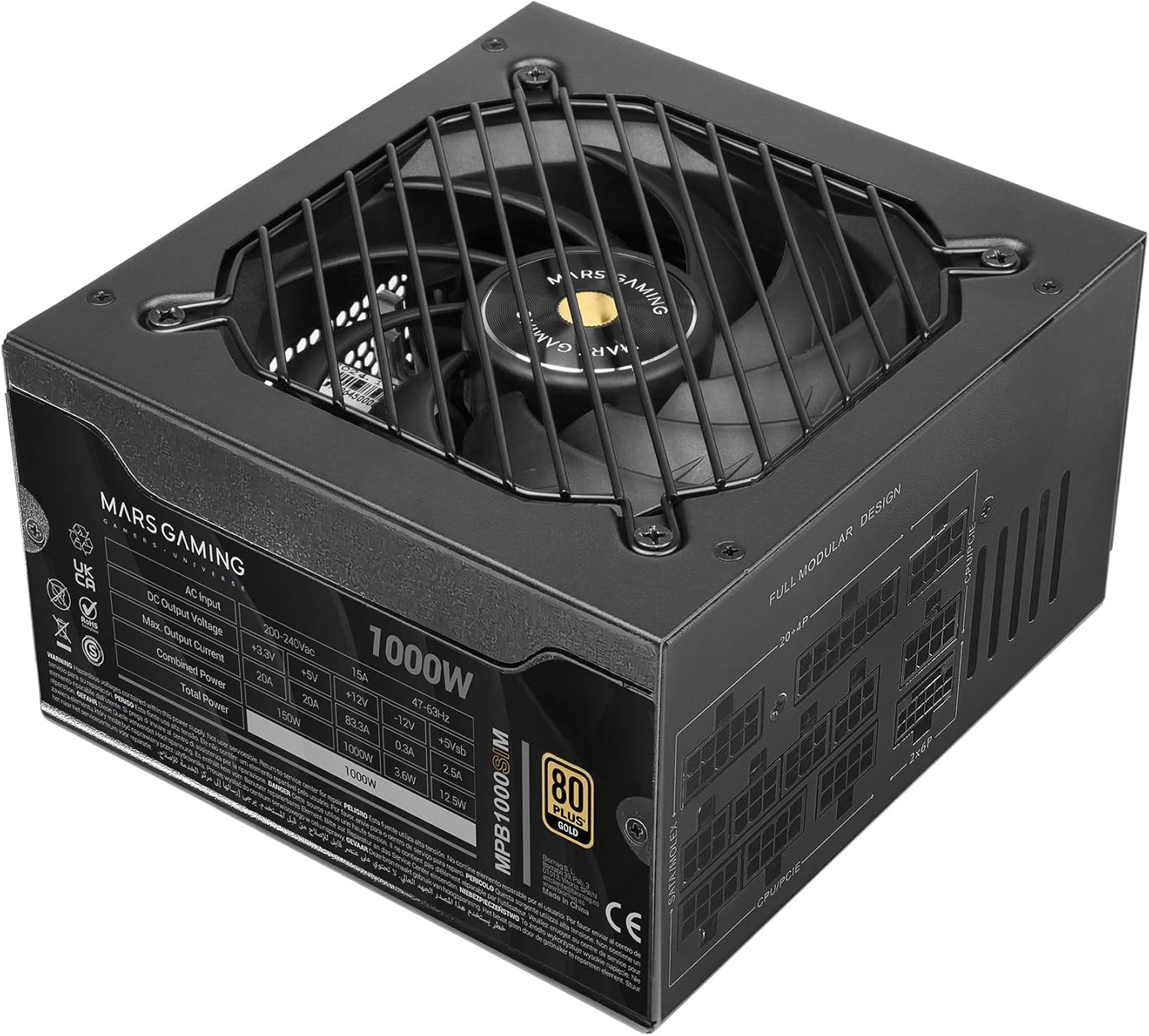 Fonte de Alimentação Mars Gaming MPB1000SIM/ 1000W/ Ventoinha 14cm/ 80 Plus Gold