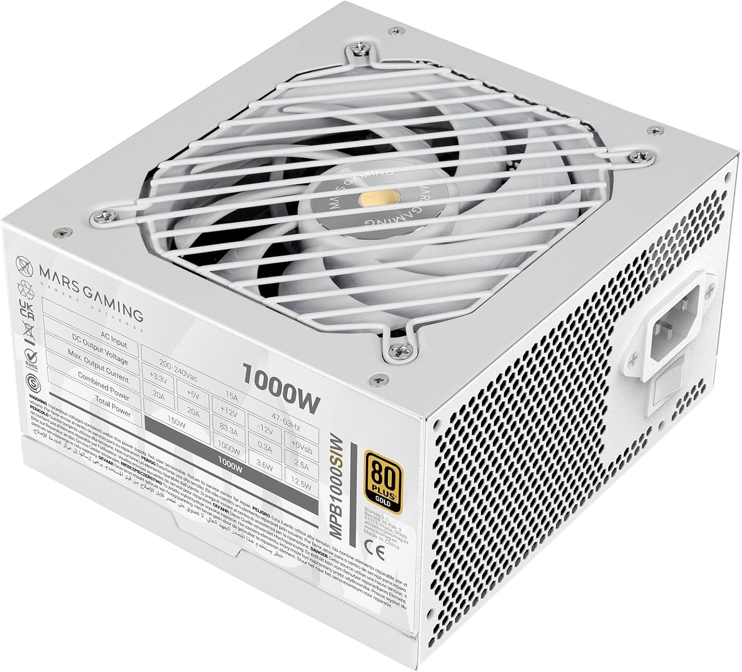 Fonte de Alimentação Mars Gaming MPB1000SI/ 1000W/ Ventoinha 14cm/ 80 Plus Gold/ Branca