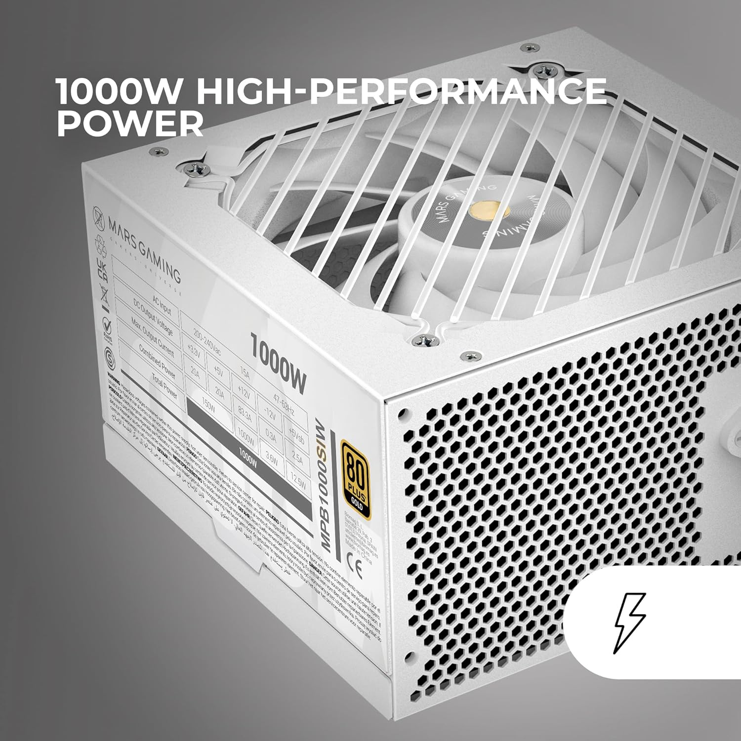 Fonte de Alimentação Mars Gaming MPB1000SI/ 1000W/ Ventoinha 14cm/ 80 Plus Gold/ Branca - Imagem 2