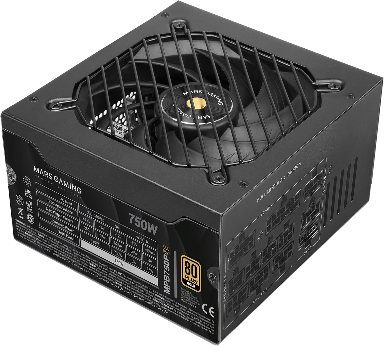 Fonte de Alimentação Mars Gaming MPB750PSI/ 750W/ Ventilador 14cm/ 80 Plus Gold