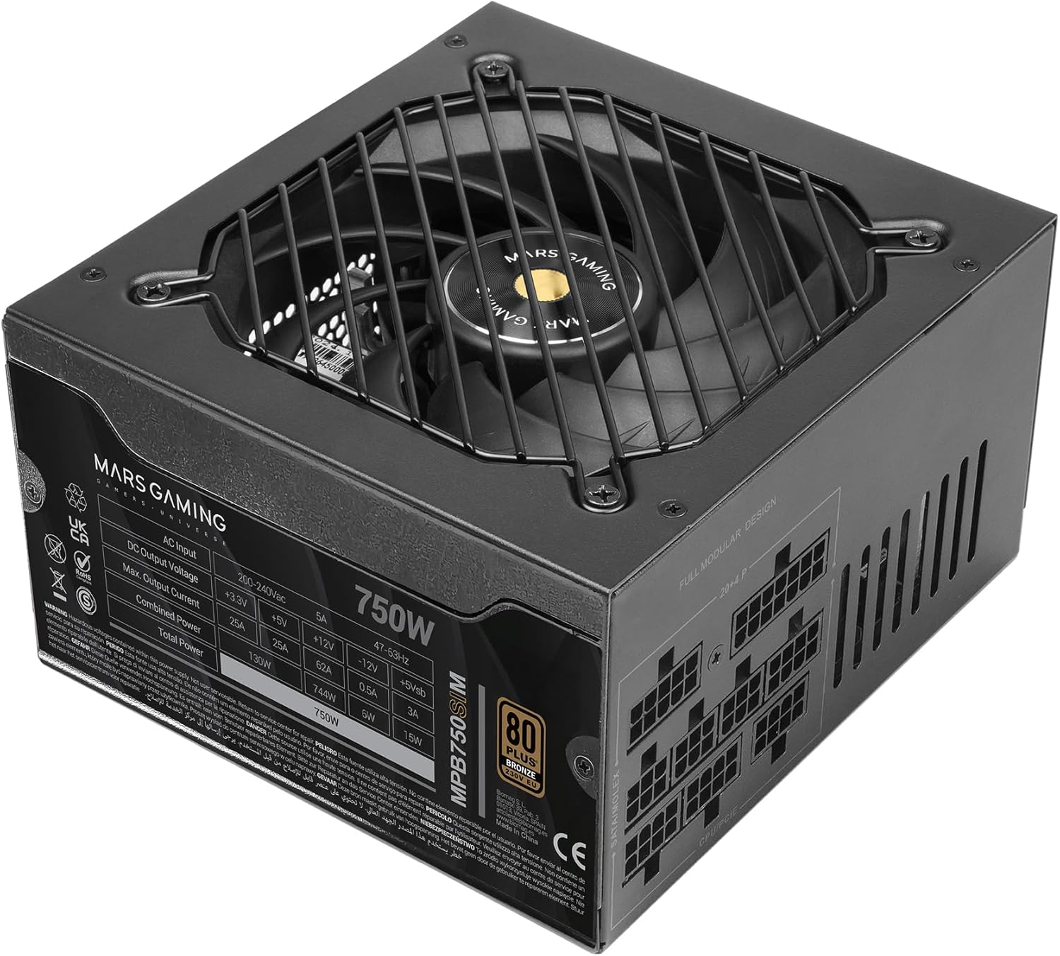 Fonte de Alimentação Mars Gaming MPB750SIM/ 750W/ Ventoinha 14cm/ 80 Plus Bronze