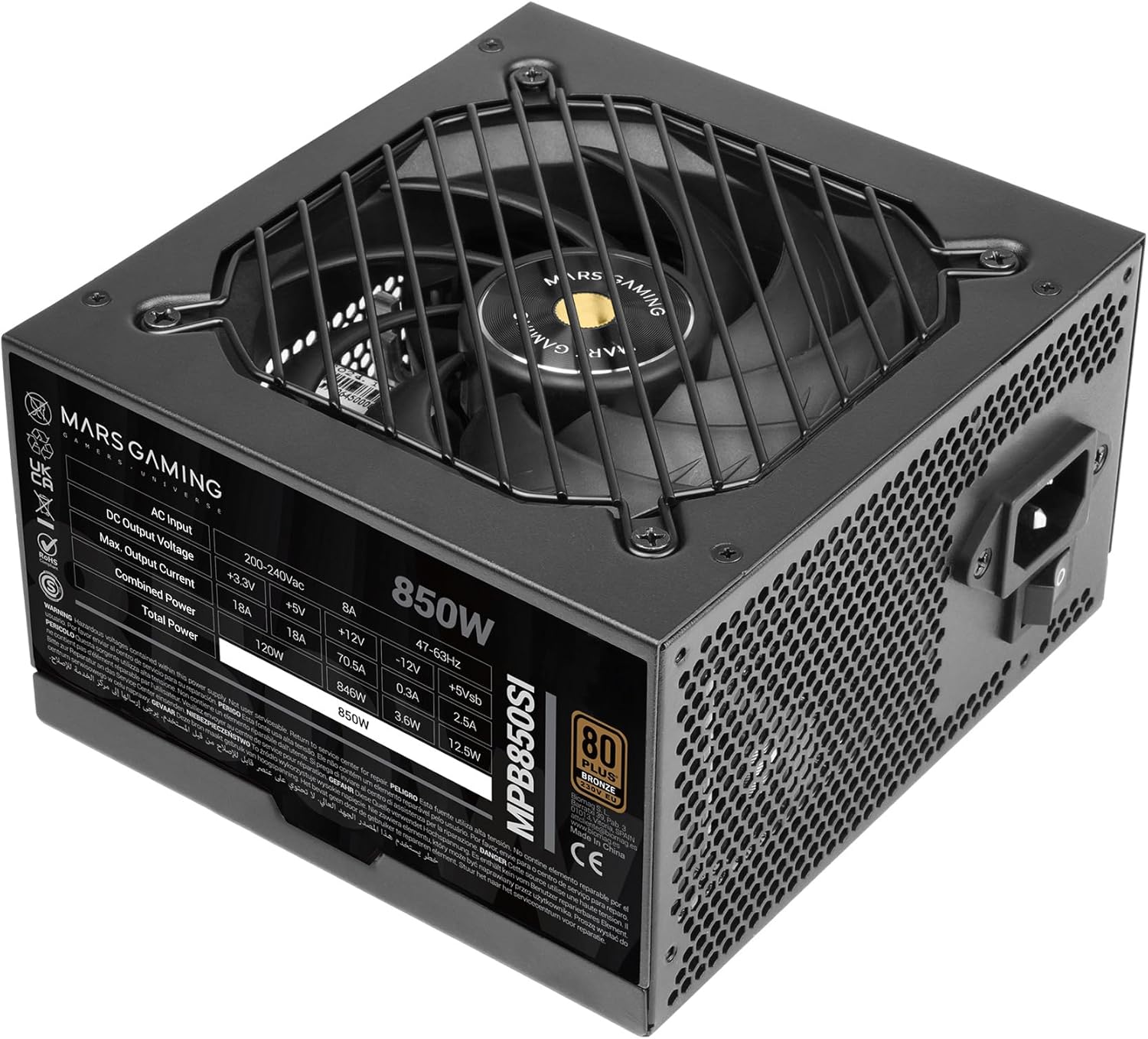 Fonte de Alimentação Mars Gaming MPB850SI/ 850W/ Ventoinha 12cm/ 80 Plus Bronze