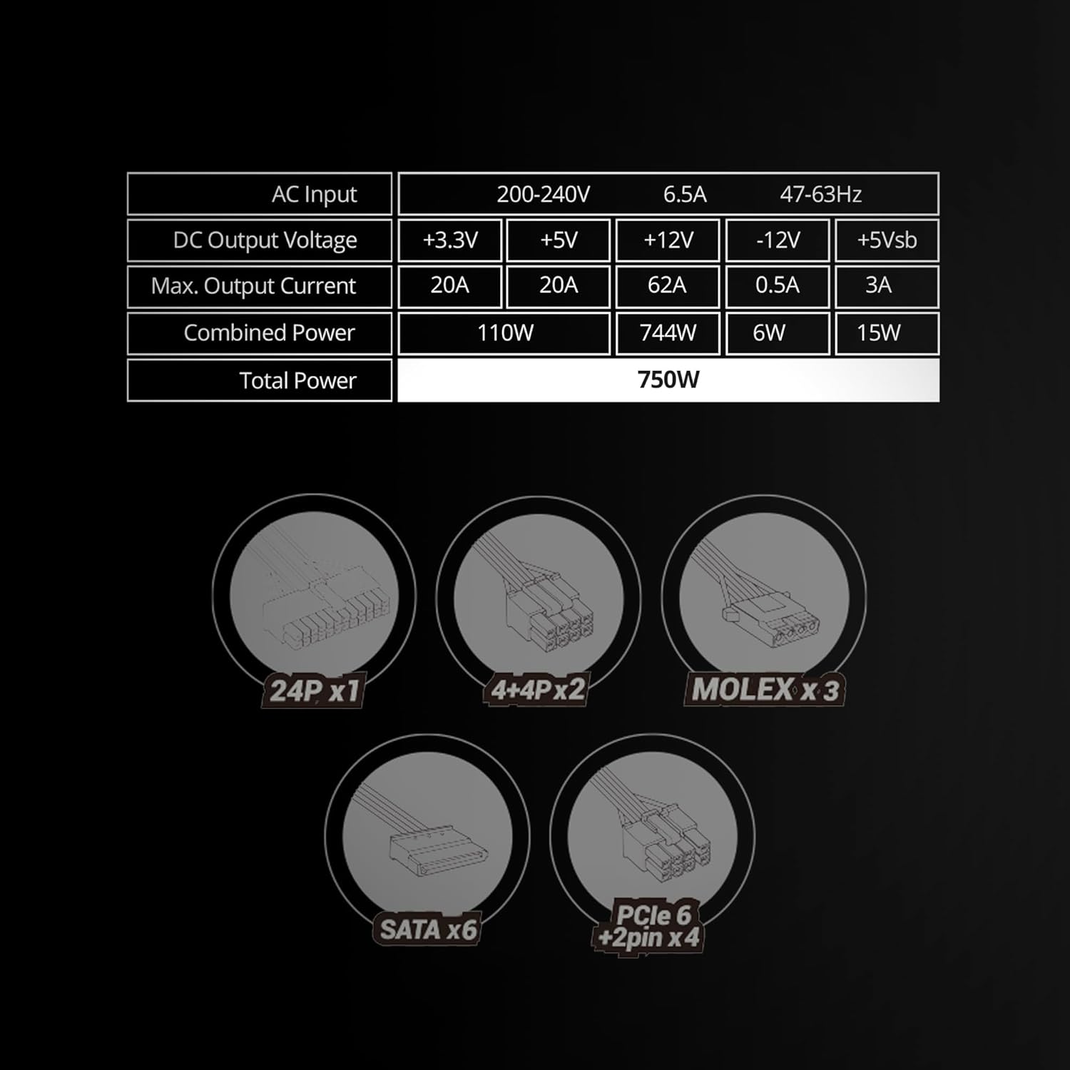 Fonte de Alimentação Mars Gaming MPZE750SIM/ 750W/ Ventoinha 12cm/ 80 Plus Silver/ Branca - Imagem 5