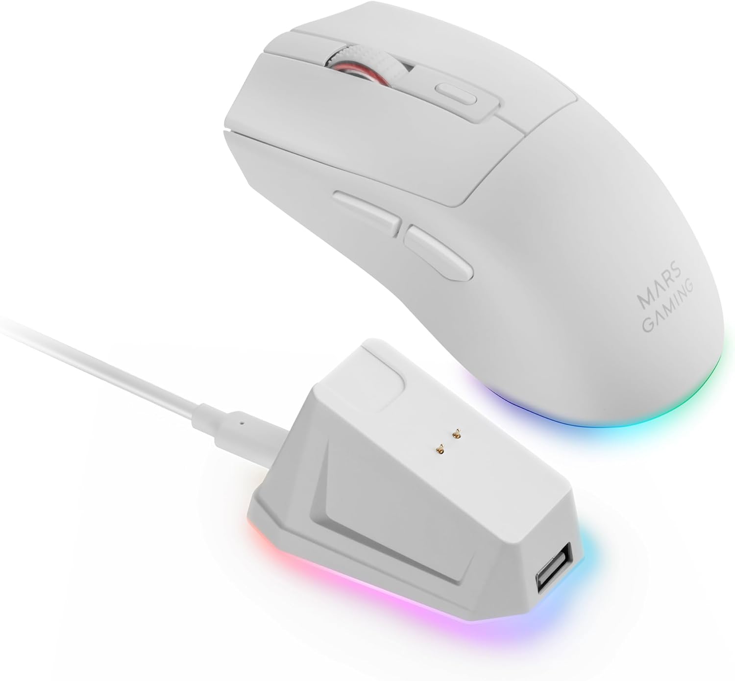 Rato Gaming Sem Fios Mars Gaming MM-T3/ Bateria recarregável/ Até 14400 DPI/ Branco