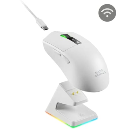 Rato Gaming Wireless Mars Gaming MMW-Elite 20000 DPI Sensor PixArt PAW3311PRO Tri-mode OLED Branco