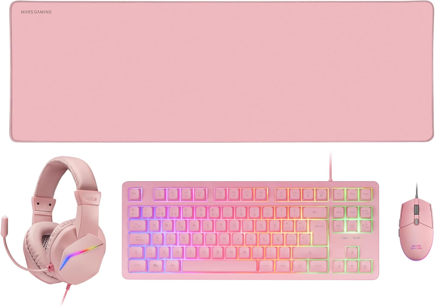 Pack Gaming Mars Gaming MCP-RGB3P/ Teclado RGB + Rato Ótico + Tapete XXL + Auscultadores