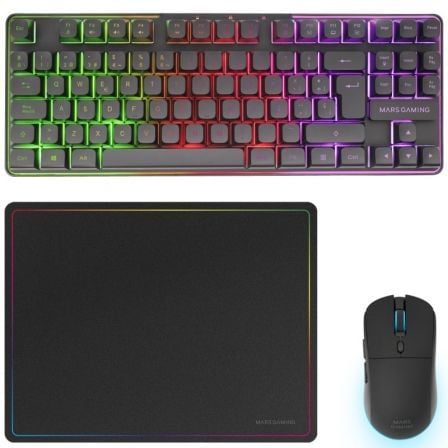 Pack Gaming Mars Gaming MCPWTKL Sem Fios Teclado TKL FRGB Rato 3200 DPI Tapete Branco