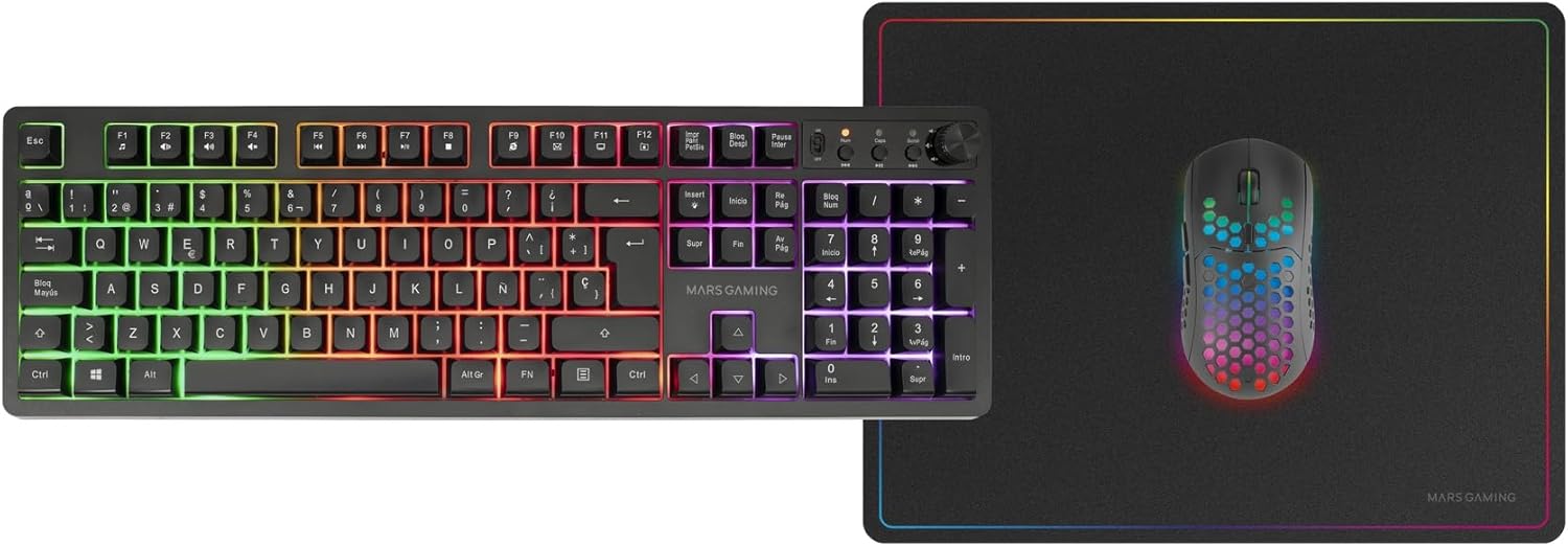 Pack Gaming Mars Gaming MCPWX 3-em-1 Teclado FRGB Rato Wireless 3200 DPI e Tapete Preto - Imagem 6