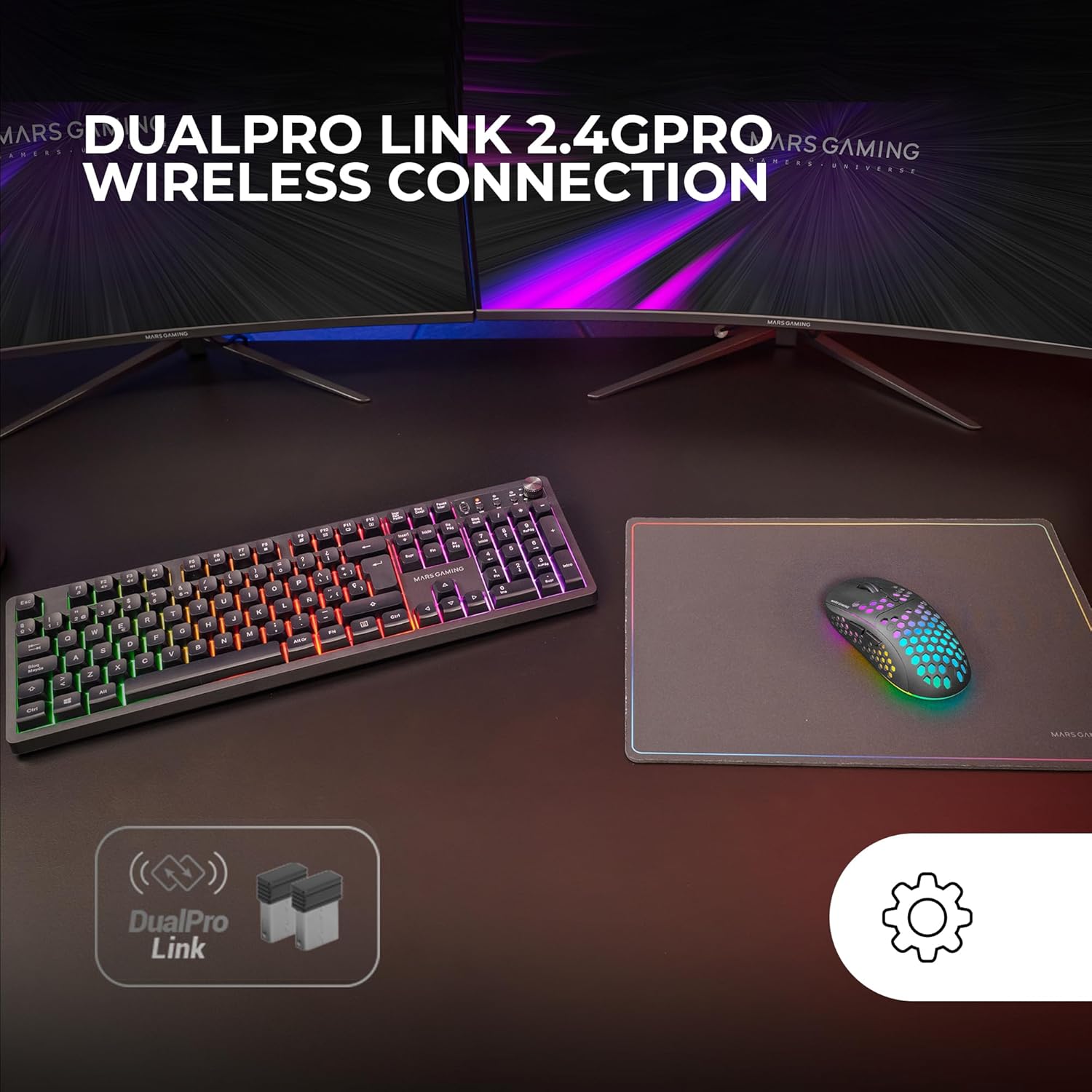 Pack Gaming Mars Gaming MCPWX 3-em-1 Teclado FRGB Rato Wireless 3200 DPI e Tapete Preto - Imagem 2