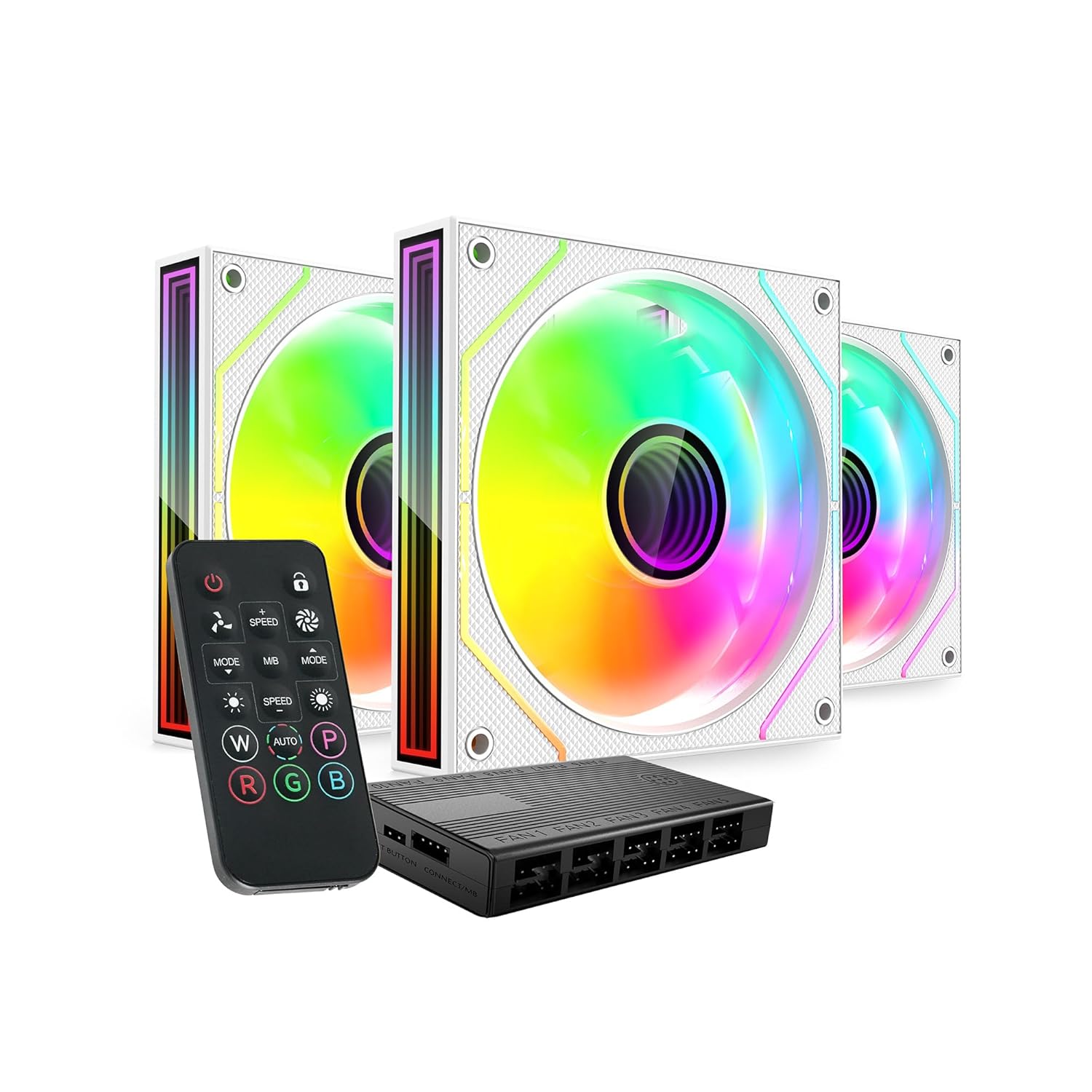 Pack 3 Ventoinhas Mars Gaming MF-3DPROKIT/ 12cm + HUB + Comando à Distância/ ARGB/ Branco