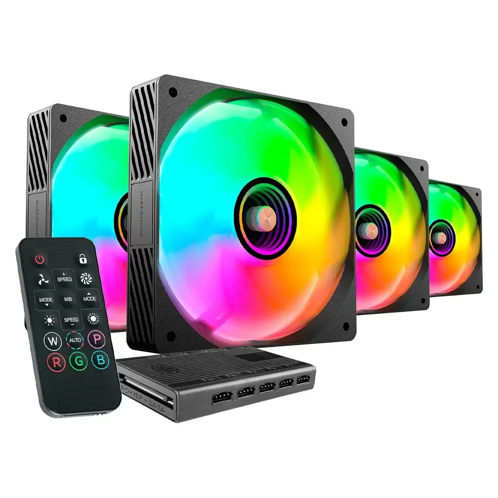 Pack 4 Ventiladores Mars Gaming MF-SI4KIT/ 12cm + HUB + Comando à Distância/ ARGB