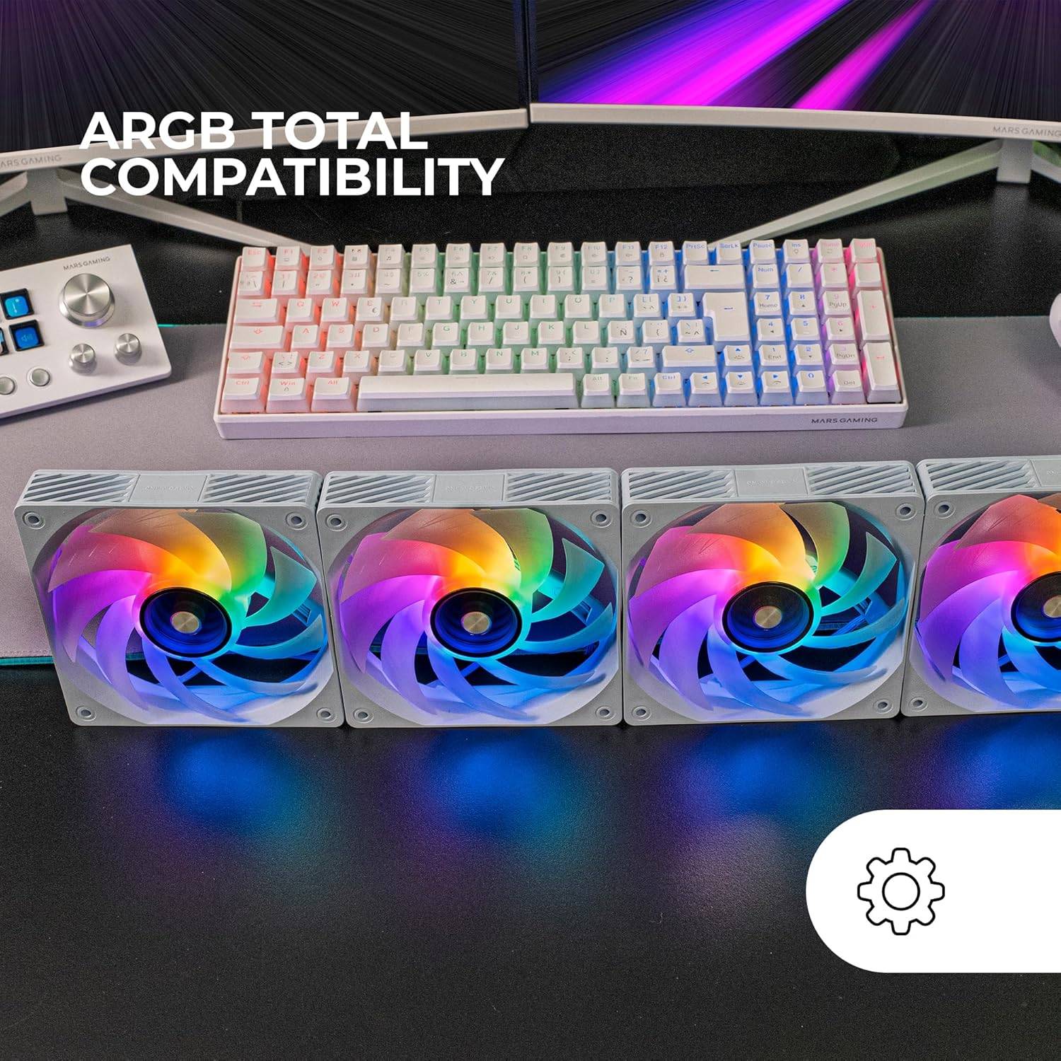 Pack 4 Ventoinhas Mars Gaming MF-SI4KIT/ 12cm + HUB + Comando à Distância/ ARGB/ Brancos - Imagem 5