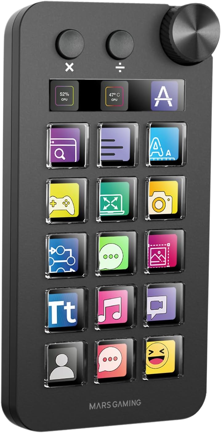 Painel de Controlo Mars Gaming MSD-NEO/ 15 Teclas LCD/ 1 Roda/ 2 Botões/ Preto