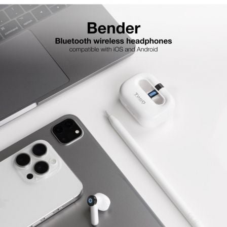 Auriculares Bluetooth TooQ Bender TQBWH-0031W Bluetooth 5.1 Autonomia 4h Estojo de Carga 250mAh USB-C Branco - Imagem 2