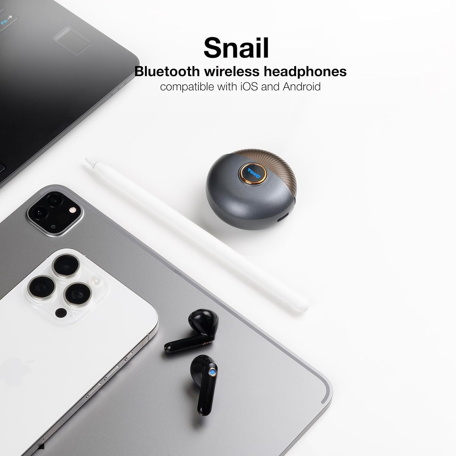 Auriculares Bluetooth TooQ Snail TQBWH-0060G Bluetooth 5.3 Autonomia 18h USB-C Cinzento e Preto - Imagem 2