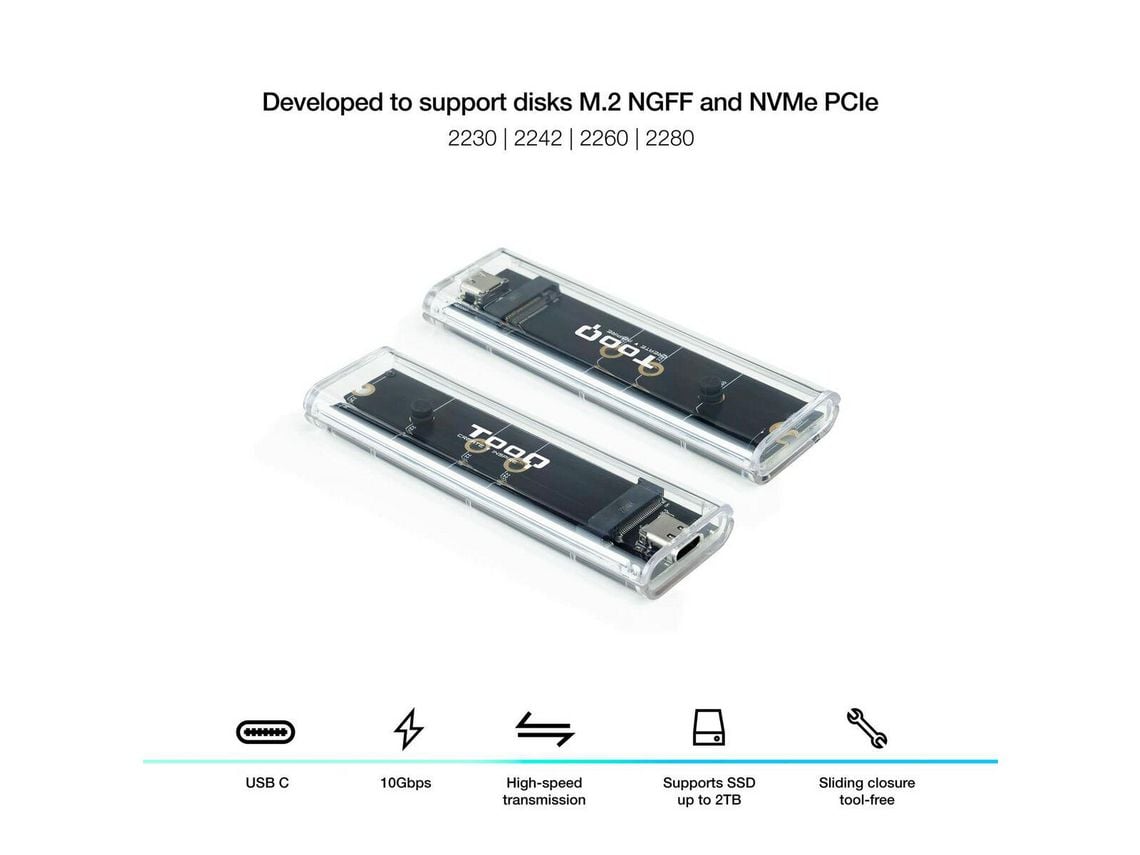 Caixa Externa para Disco SSD M.2 NVMe TooQ TQE-2200/ USB 3.1 Gen2/ Sem Parafusos - Imagem 8