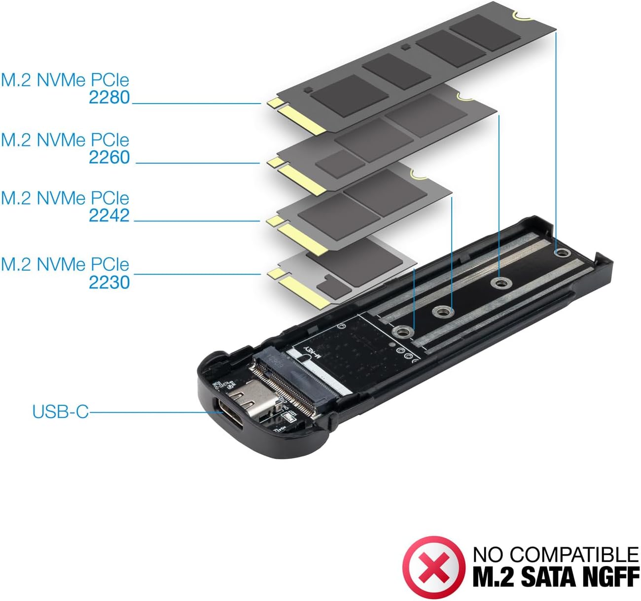 Caixa Externa para Disco SSD M.2 NVMe TooQ TQE-2201BL/ USB 3.1 Gen1/ Sem parafusos - Imagem 3