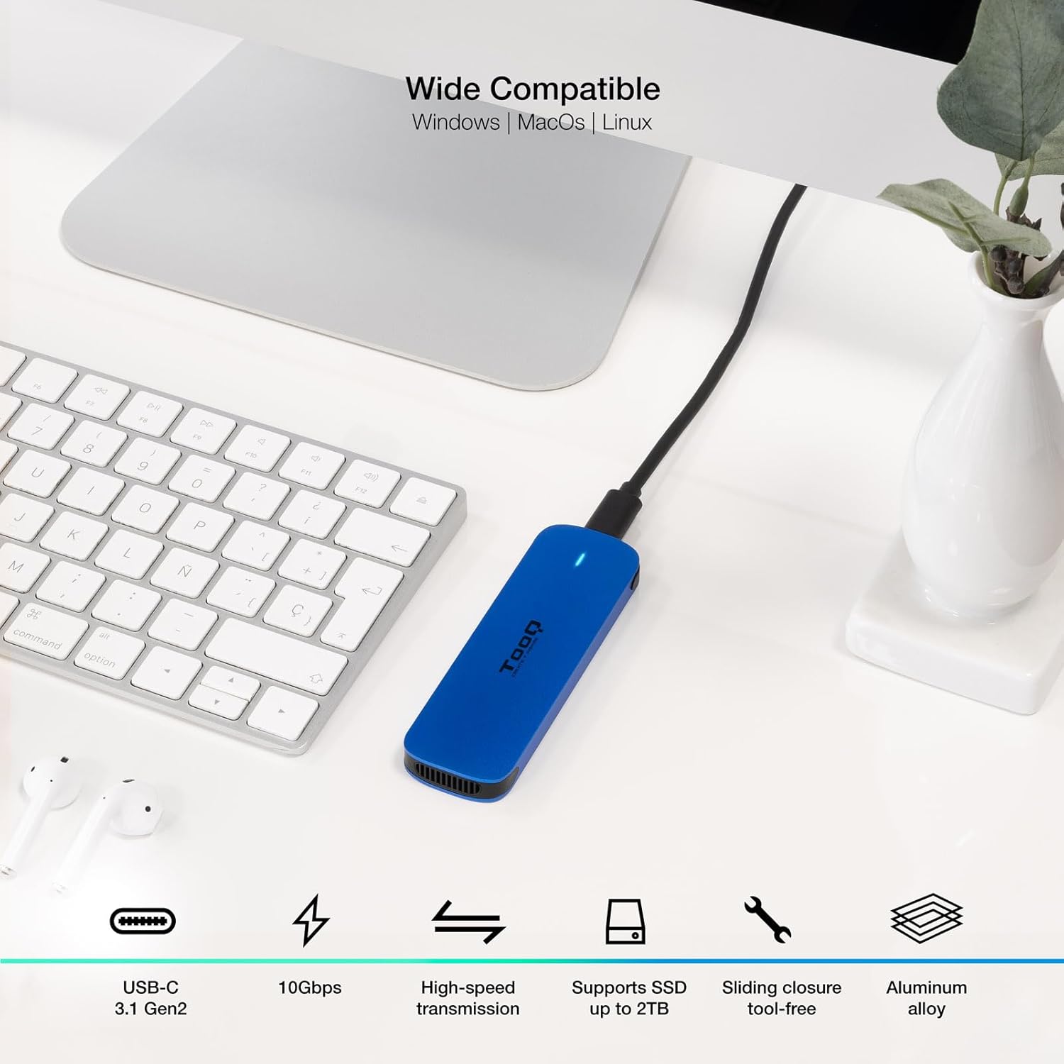 Caixa Externa para Disco SSD M.2 NVMe TooQ TQE-2201BL/ USB 3.1 Gen1/ Sem parafusos - Imagem 4