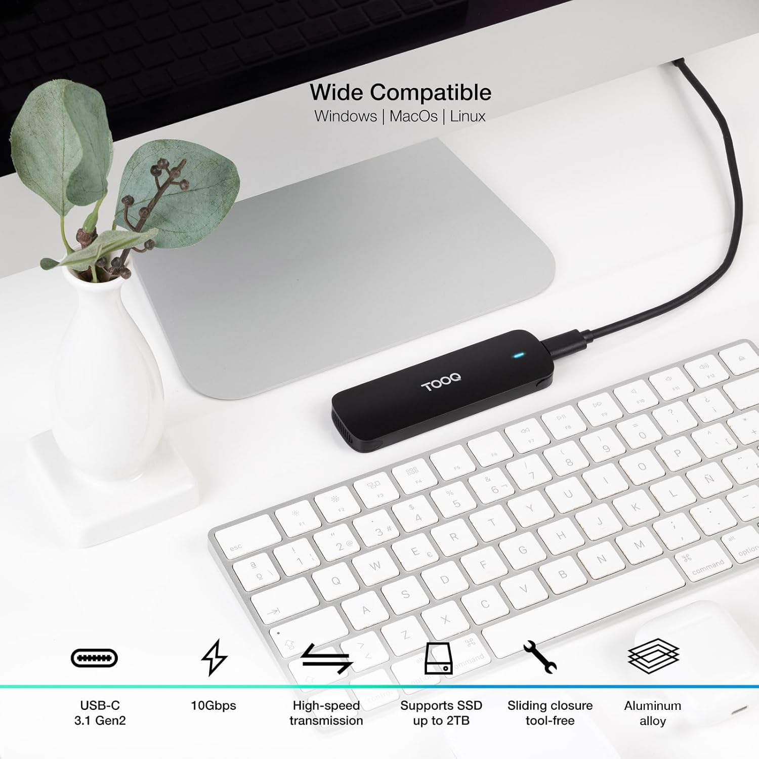 Caixa Externa para Disco SSD M.2 NVMe TooQ TQE-2201B/ USB 3.1 Gen2/ Sem parafusos - Imagem 4