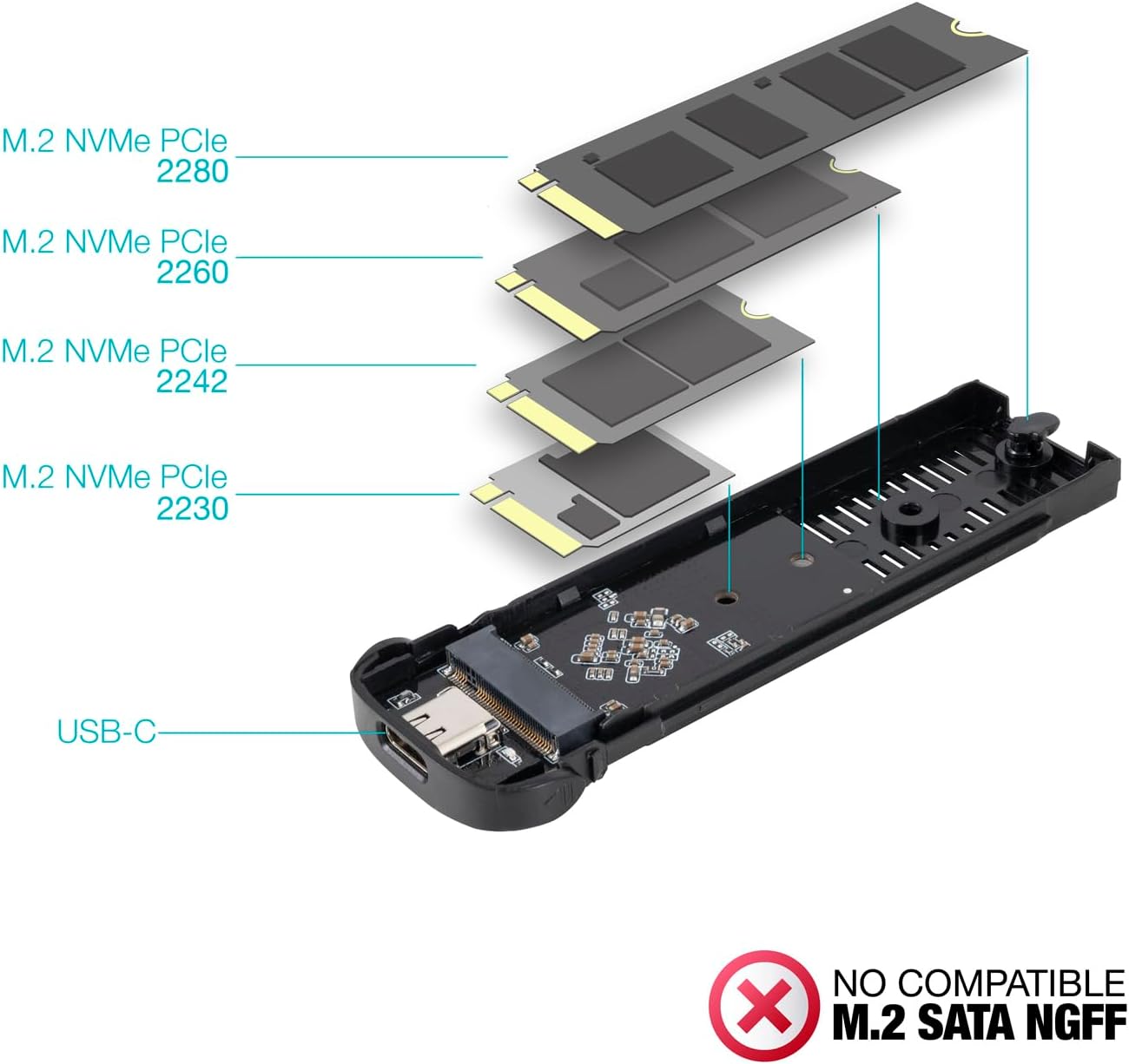 Caixa Externa para Disco SSD M.2 NVMe TooQ TQE-2201B/ USB 3.1 Gen2/ Sem parafusos - Imagem 3