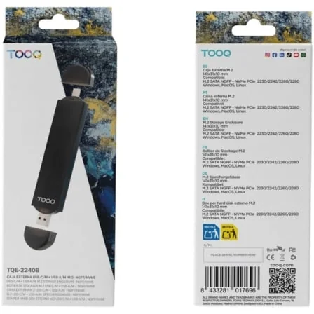 Caixa Externa TooQ TQE-2240B para SSD M.2 NVMe e SATA USB-C 3.2 Gen2 10Gbps Preto - Imagem 5