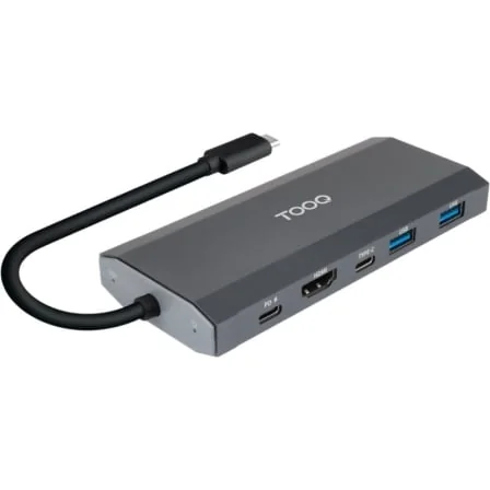 Caixa Externa TooQ TQE-2241G SSD M.2 NVMe/SATA Hub 6 em 1 USB-C 10Gbps HDMI 4K PD 100W Cinzento