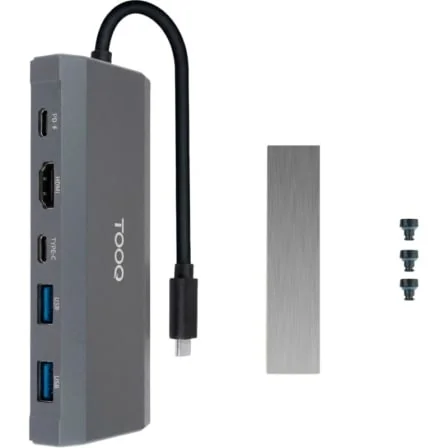 Caixa Externa TooQ TQE-2241G SSD M.2 NVMe/SATA Hub 6 em 1 USB-C 10Gbps HDMI 4K PD 100W Cinzento - Imagem 4