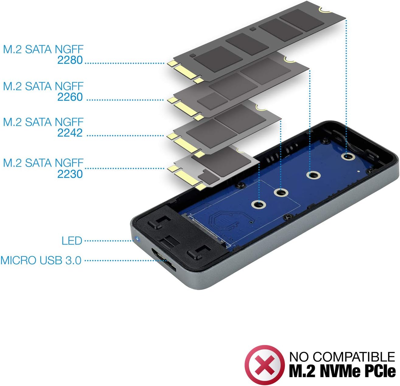 Caixa Externa para Disco SSD M.2 SATA TooQ TQE-2281G/ USB 3.0/ Sem parafusos - Imagem 3