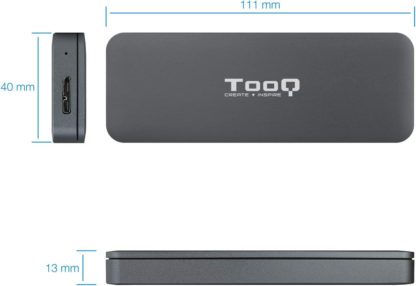 Caixa Externa para Disco SSD M.2 SATA TooQ TQE-2281G/ USB 3.0/ Sem parafusos - Imagem 2