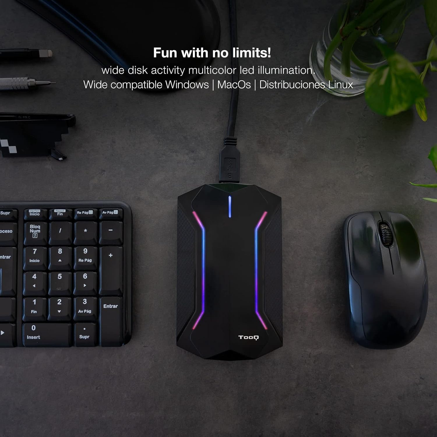 Caixa Externa Gaming para Disco Rígido de 2.5" TooQ TQE-2599RGB/ USB 3.1/ Sem parafusos - Imagem 5