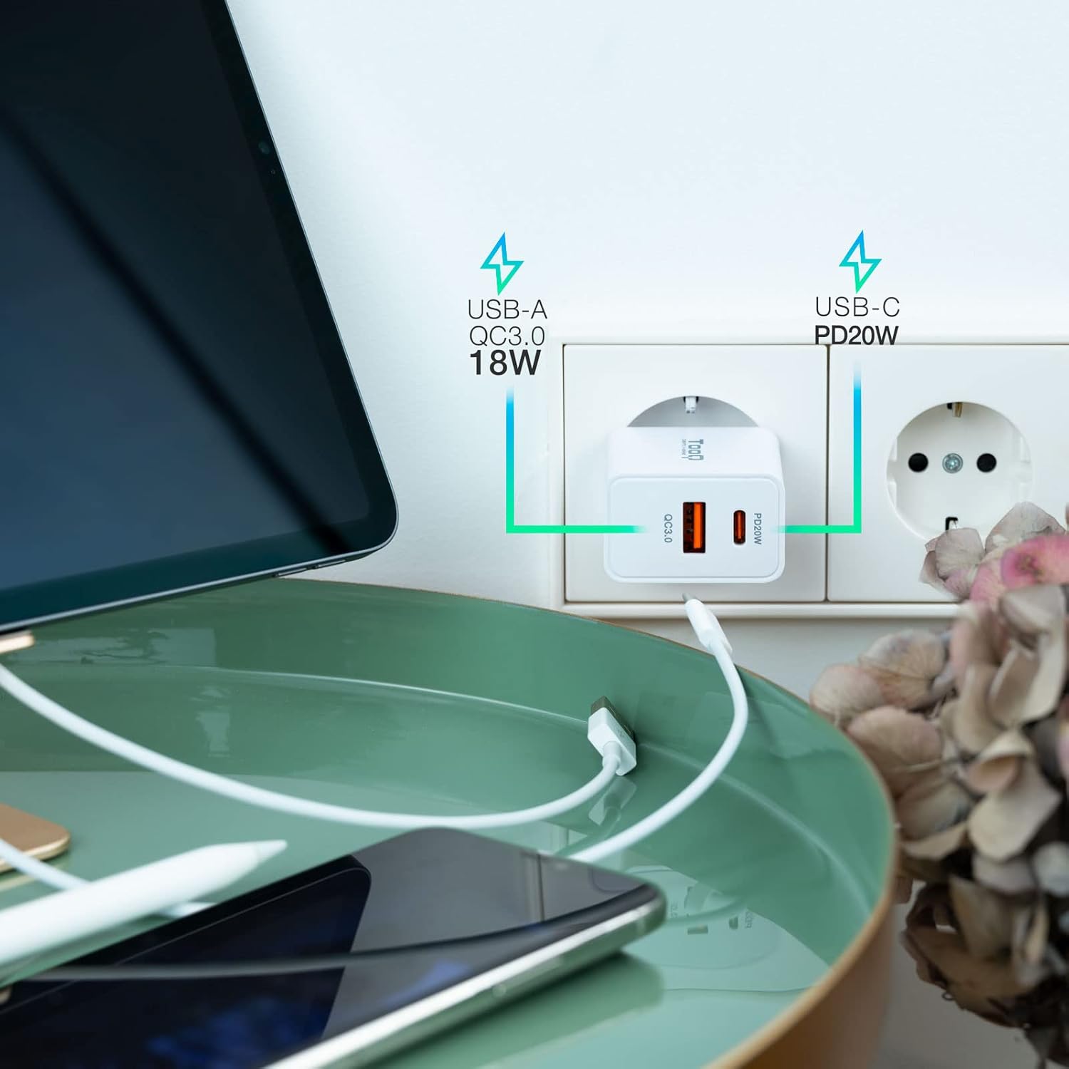 Carregador de Parede TooQ TQWC-2SC04WT/ 1xUSB Tipo-C/ 1xUSB/ 20W - Imagem 5