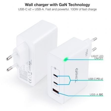 Carregador de Parede GaN TooQ TQWC-GANQC2PD100W/ 2xUSB Tipo-C/ 1xUSB/ 100W - Imagem 2