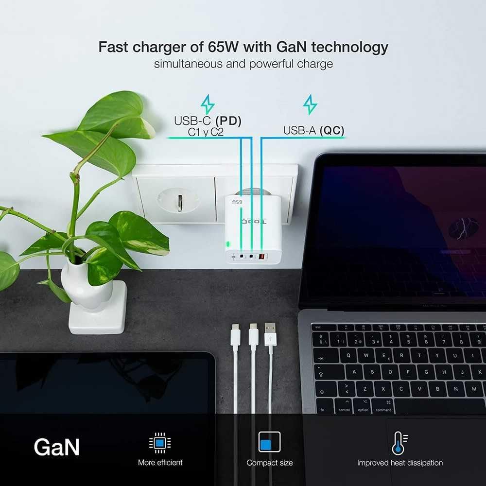 Carregador de Parede GaN TooQ TQWC-GANQC2PD65WT/ 2xUSB Tipo-C/ 1xUSB/ 65W - Imagem 5