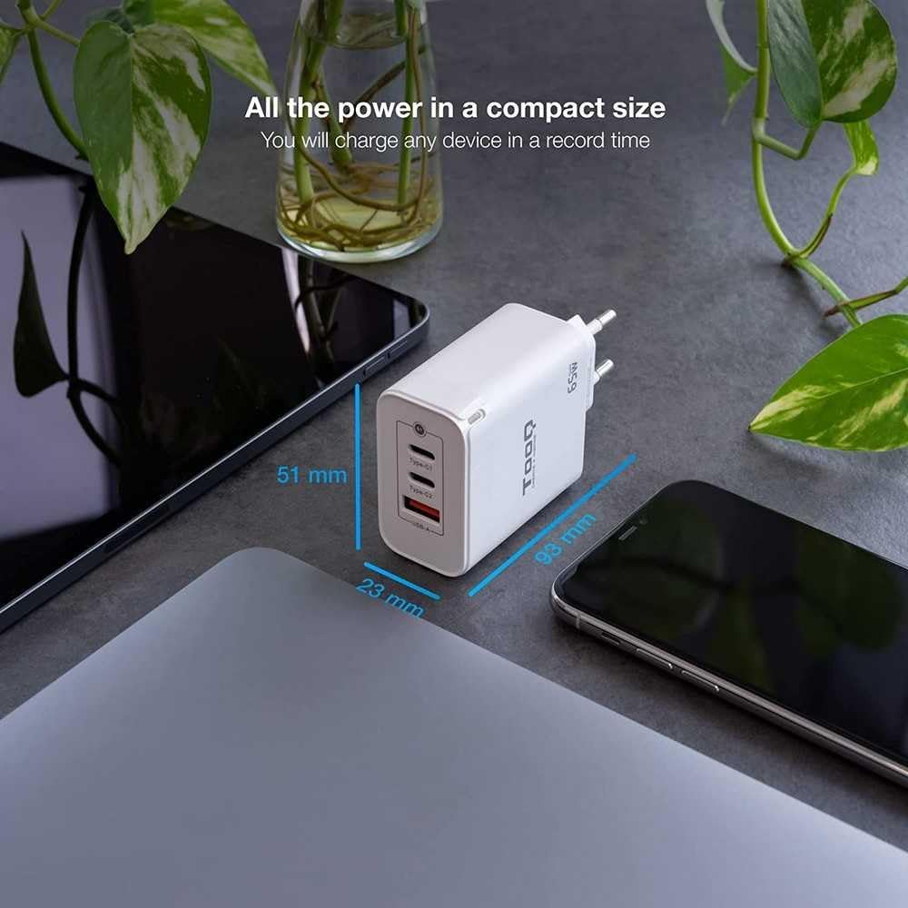 Carregador de Parede GaN TooQ TQWC-GANQC2PD65WT/ 2xUSB Tipo-C/ 1xUSB/ 65W - Imagem 3