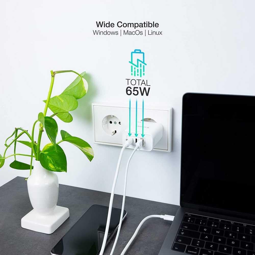 Carregador de Parede GaN TooQ TQWC-GANQC2PD65WT/ 2xUSB Tipo-C/ 1xUSB/ 65W - Imagem 4
